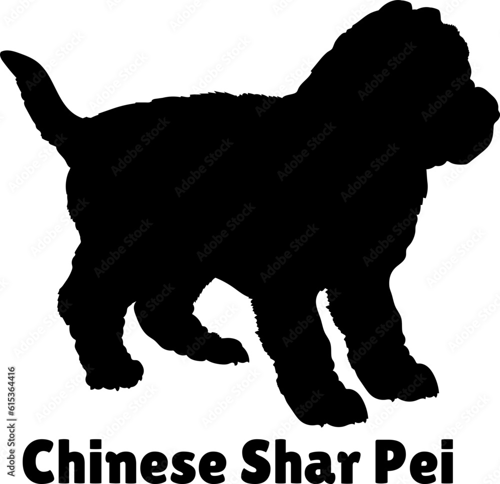 Chinese Shar Pei Dog puppies silhouette. Baby dog silhouette. Puppy