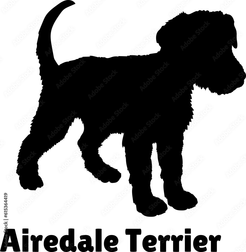 Airedale Terrier Dog puppies silhouette. Baby dog silhouette. Puppy