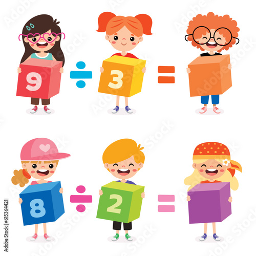 Mathematic Exercise With Kids Holding Cubes