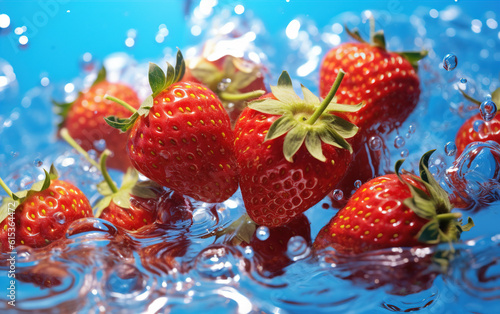 Fresh strawberrys and splashing water,created with generative ai tecnology.