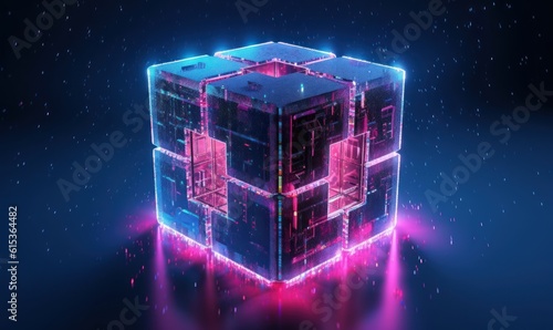 Blockhain Technology Background, Decentralized networks Concept, Encrypted blocks Security. Generative Ai