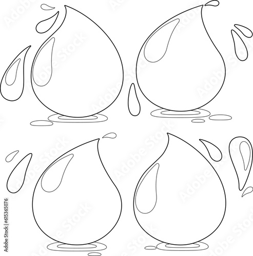 Water drops. Vector black and white coloring page.