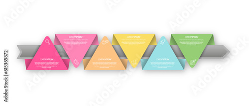 Infographics. 6 stages of development, marketing, workflow or plan. Business strategy with icons. Report and statistics diagram.