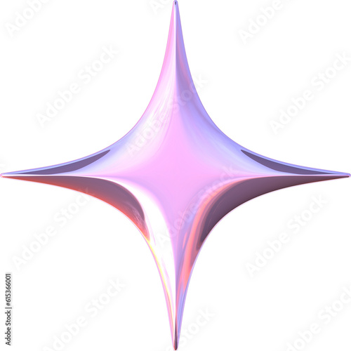 3D abstract metal chrome star in y2k style with a transparent background