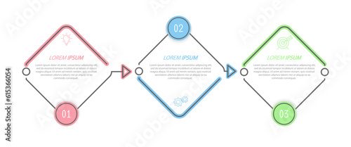 Business infographics. 3 stages of achieving the goal. Stages of the workflow, development, marketing, plan or training. Business strategy with icon icons. Report or statistics schema
