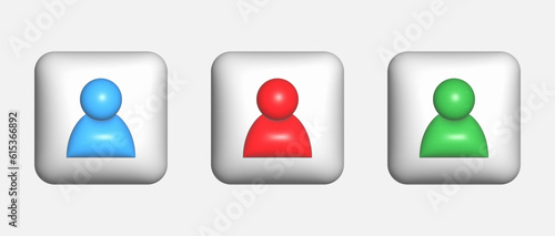 A set of three-dimensional icons of a profile, participant or user. Pictogram for websites, applications and creative ideas