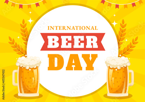 International Beer Day Vector Illustration with Cheers Beers Celebration in Flat Cartoon Hand Drawn Landing Page background Templates