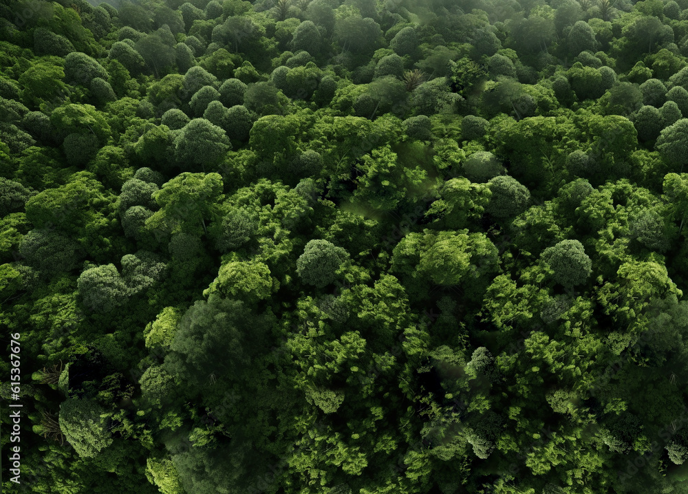Green primeval forest from bird’s eye view