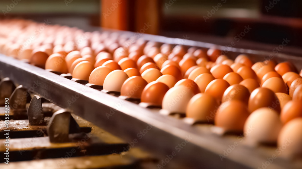 Eggs in a food processing facility, clean and fresh, ready for automated packaging. Egg factory industry poultry conveyor production.
Eggs in a food processing facility, clean and fresh, ready for automated packaging. Egg factory industry poultry conveyor production.