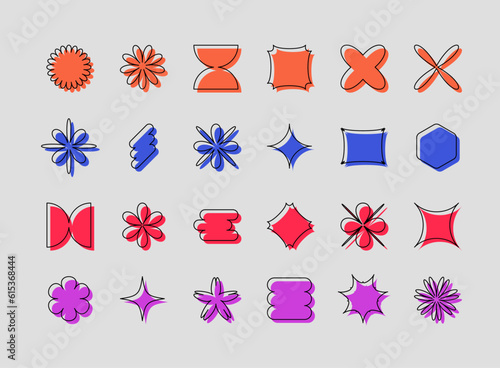 Collection of  brutal abstract shapes. Minimalist elements, futuristic, geometric figures, signs, forms. Vector