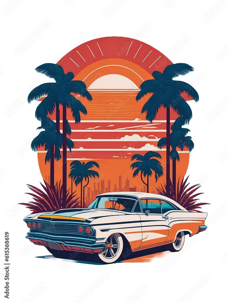 artwork of t-shirt graphic design,car , street , colorful shades,without background vector