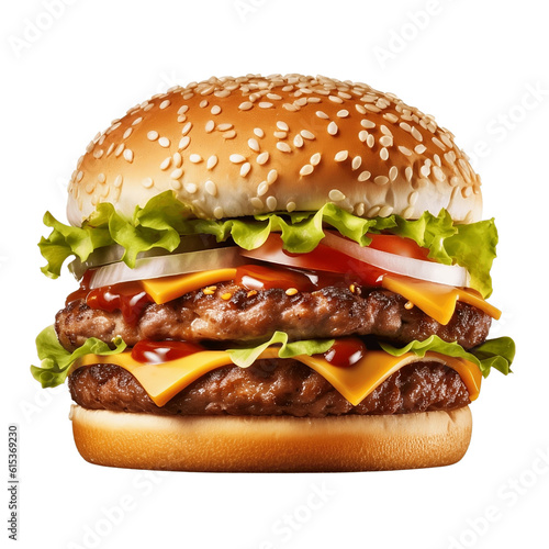 Fotografering Tasty double beef burger isolated on transparent white background