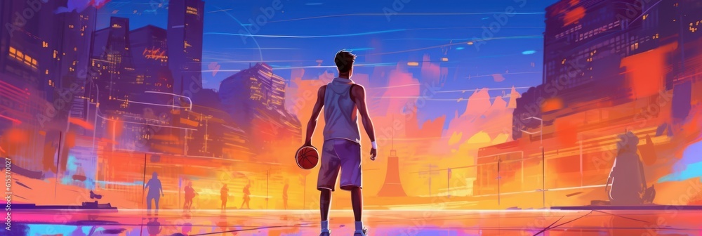 Professional Athlete Male Basketball Player, Sport Man Playing Basketball Colorful Background. Generative Ai Professional Athlete Male Basketball Player, Sport Man Playing Basketball Colorful Background. Generative Ai