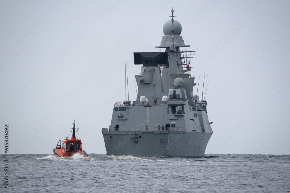 Fototapeta premium WARSHIP - Italian guided missile destroyer is sailing on the sea 
