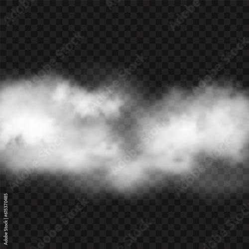 Vector illustration of white steam isolated on transparent backdrop.