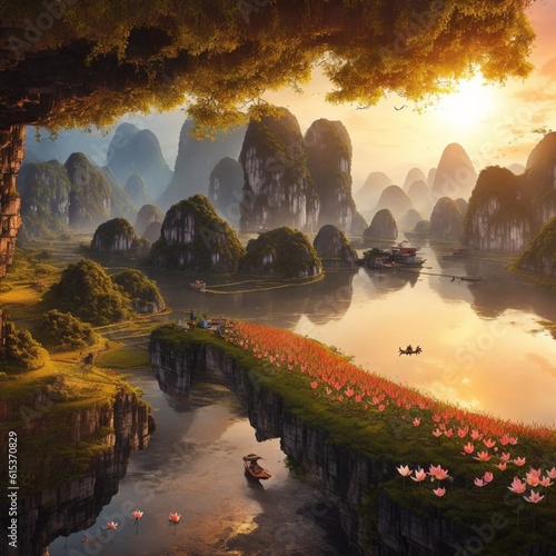 Very beautiful Vietnam Ninh Binh landscape background suitable for background