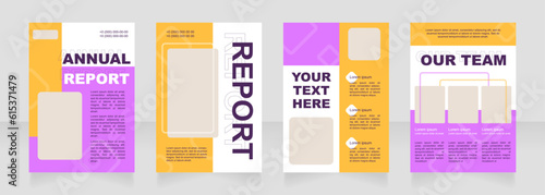 Orange and purple blank brochure layout design. Promotion service info. Vertical poster template set with empty copy space for text. Premade corporate reports collection. Editable flyer paper pages