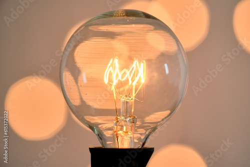 Bild auf Leinwand Incandescent light bulb with christmas round bokeh.