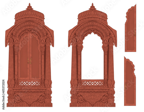 Flat design of a decorative Rajasthani window, isolated on a white background. photo