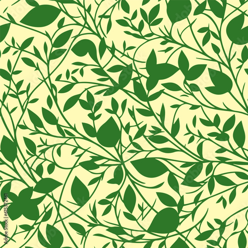 Seamless pattern with green branches and leaves