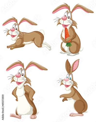 Set of rabbit cartoon in different pose