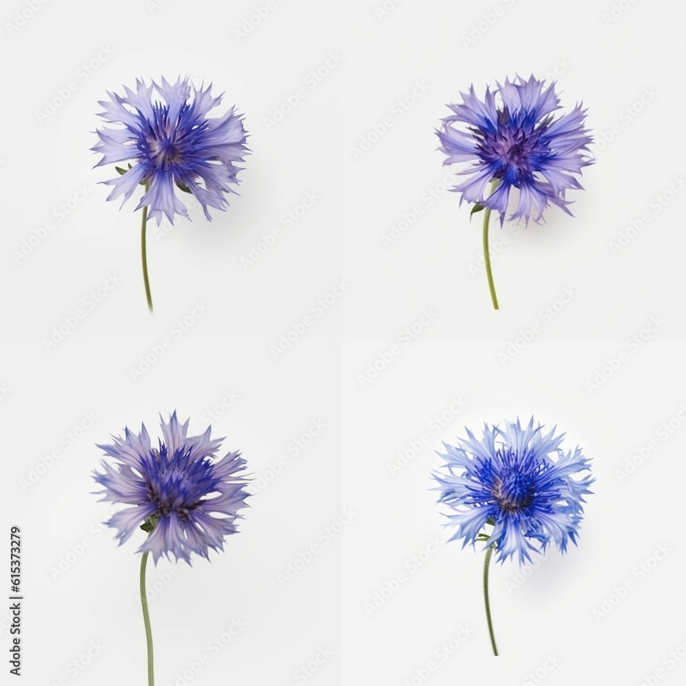 set of blue flowers isolated on white