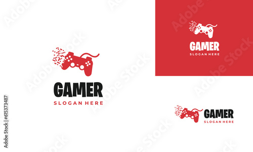 controller game combine with pixel square logo design modern concept