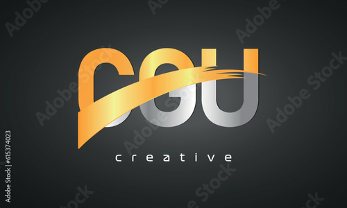 CGU Letters Logo Design with Creative Intersected and Cutted photo