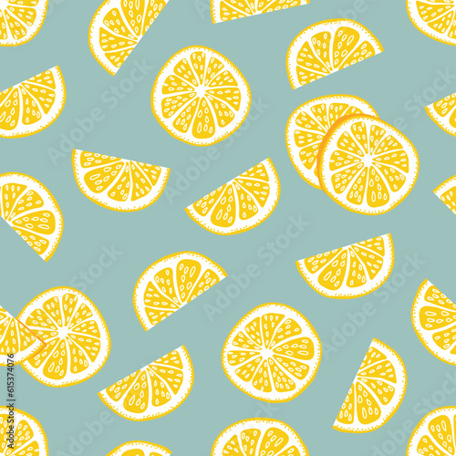 Citrus pattern. Baby print. Summer fruit. Orange and lemon slices. Vector background. Perfect for prining on the fabric, design package and cover	