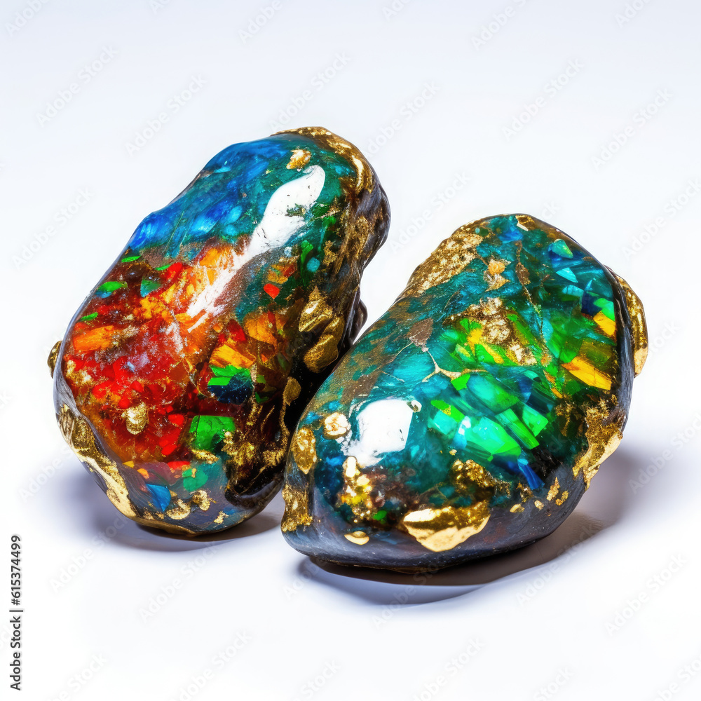 Triplet Opal Rainbow Color Gold accent Realistic