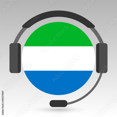 Sierra Leone flag with headphones, support sign. Vector illustration.