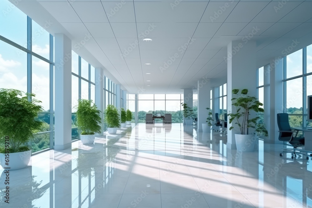 Beautiful modern spacious office hall with panoramic windows and pleasant natural. Beautiful modern spacious office hall with panoramic windows and pleasant natural.