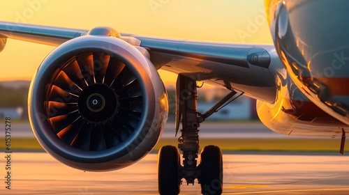 Airplane engine before takeoff, Close up Detail.