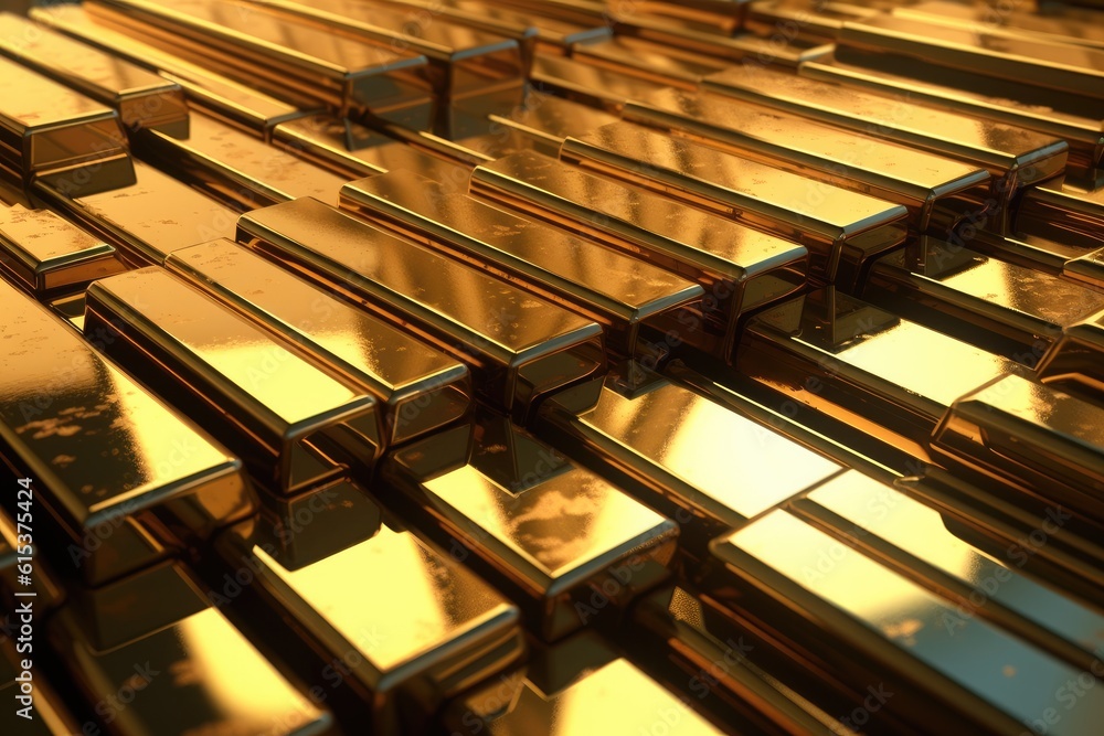 Lots of gold bars lined up, Gold Bars.