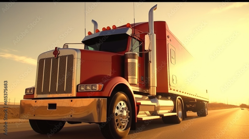 Large commercial truck, Heavy load truck and commercial vehicle, Long haul vehicle.