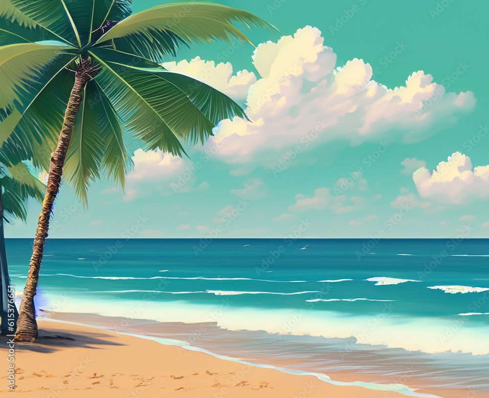 Summer beach with coconut trees