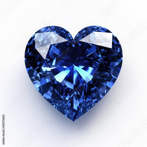 Heart shaped blue sapphire realistic in on white background, HD