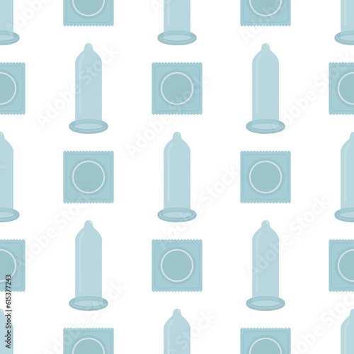 Seamless pattern with condoms. Texture template  wallpaper with condom isolated on white background. Method of contraception is condoms.