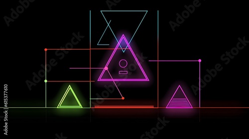 A neon background of different figures. Neon abstraction of shapes
