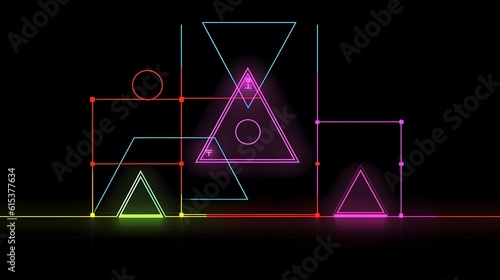 A neon background of different figures. Neon abstraction of shapes