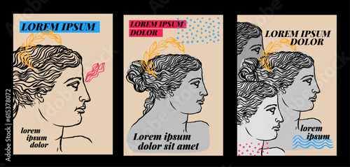 Recurso de diseño de carteles con ilustración contemporanea de la Venus de Milo, ilustración gestual realizada con pincel. Estatura griega con corona. Recurso para carteleria, banner, flyer, pegatina 