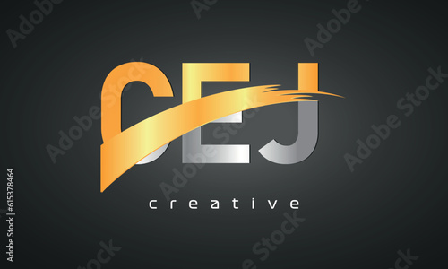 CEJ Letters Logo Design with Creative Intersected and Cutted photo