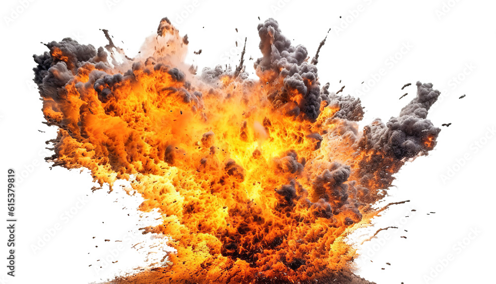 © Semper Fidelis - Powerful explosion with flying fragments and black smoke. Transparent background. Generative Ai © Semper Fidelis - Powerful explosion with flying fragments and black smoke. Transparent background. Generative Ai