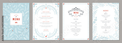 Ornate classic templates. Wedding and restaurant menu. Good for banners, greeting and business cards, invitations, flyers, brochure, post in social networks, advertising, events and page cover.