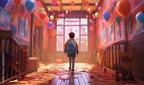Colorful Illustration of Student Walking to School Background. Back to School Concept. Generative Ai