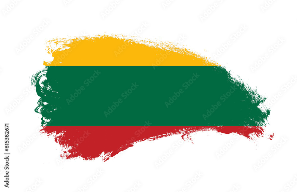 Fototapeta premium National flag of Lithuania painted with stroke brush on isolated white