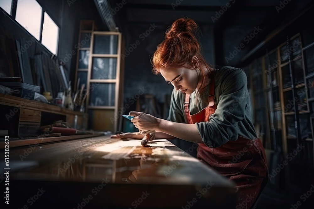 Carpenter working in a workshop. AI generative Carpenter working in a workshop. AI generative