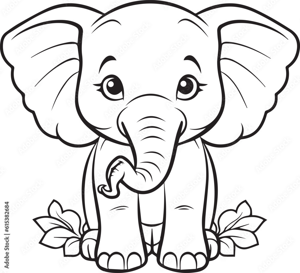Fototapeta premium cute sweet elephant drawing educational coloring pages for kids in iso size ready to print