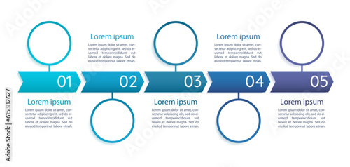Business blue infographic chart design template. Professional management. Abstract infochart with copy space. Instructional graphics with 5 step sequence. Quicksand Medium, Myriad Regular fonts used