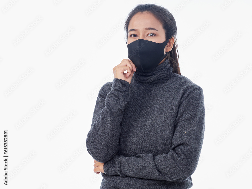 Young woman in protective face mask Young woman in protective face mask